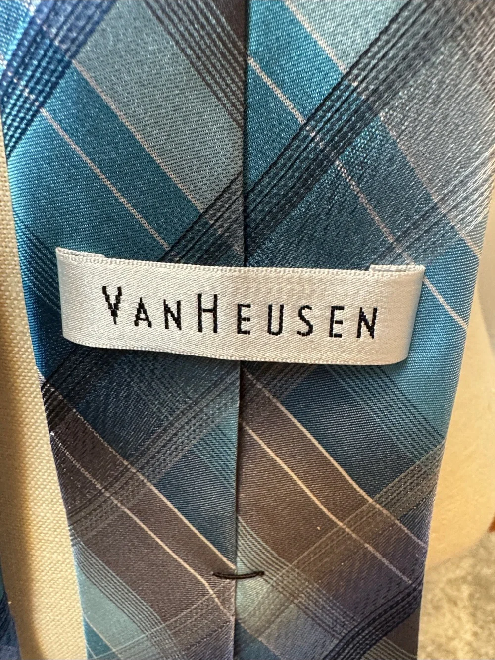 Van Heusen Blue Plaid Silk-Feel Tie